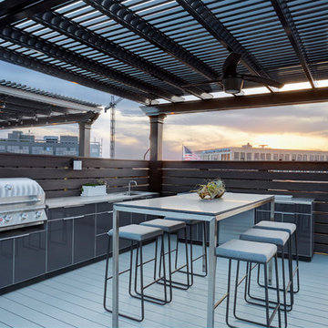 Rooftop with Outdoor Kitchen Under Pergola