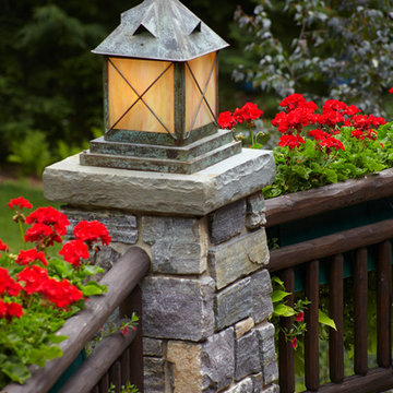 Rustic Cabin Deck with Large Pier Mount Lanterns