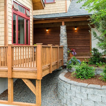 Rustic Entryway, Walkway and Back Decks with Trex Decking and Cedar Railing