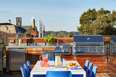 Mittelgroße, Unbedeckte Moderne Dachterrasse im Dach mit Grillplatz in San Francisco