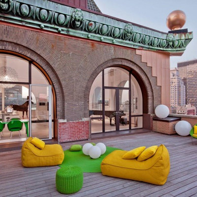 Large trendy rooftop rooftop deck photo in New York with no cover