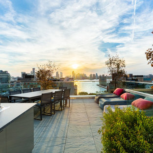 Immagine di una terrazza contemporanea sul tetto, di medie dimensioni e sul tetto con nessuna copertura