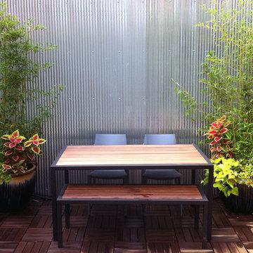 Soho, NYC Roof Garden: Terrace, Deck Tiles, Metal Fence, Contemporary Outdoor Di