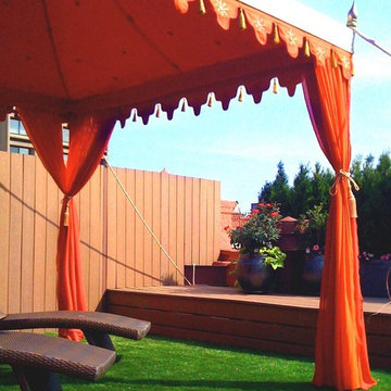 Soho Roof Garden: Terrace Deck, Composite Fence, Artificial Turf, Tent, Privacy