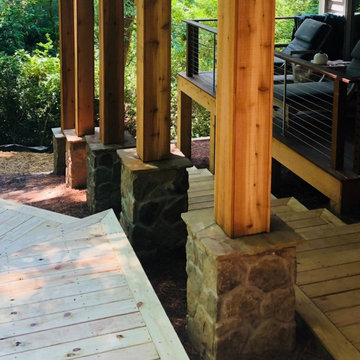 Specialty rocked wrapped post and timber steps