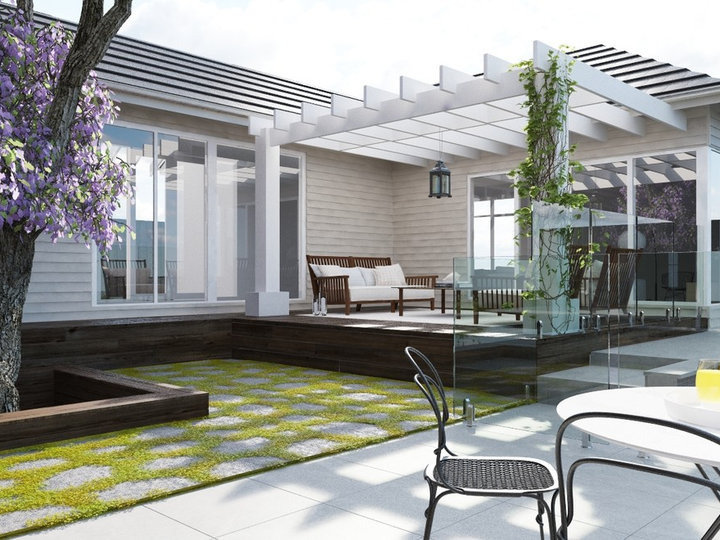 Medium-sized traditional backyard deck design idea
