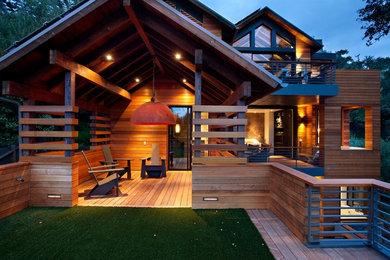 Deck - rustic deck idea in San Francisco with a roof extension