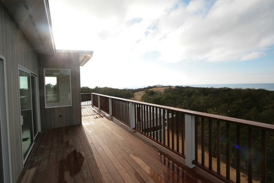 The cantilevered deck offers a gorgeous bay view.