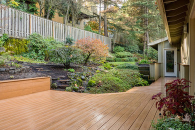 Inspiration for a mid-sized backyard deck remodel in Portland with no cover