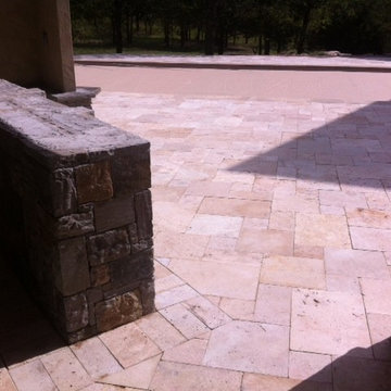 Travertine Patio, Outdoor Living with Stone Kitchen