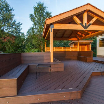 Treeline Deck w/Hot Tub, Cable Railing, In-laid Lighting, Built-In Benches