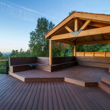 Treeline Deck w/Hot Tub, Cable Railing, In-laid Lighting, Built-In Benches