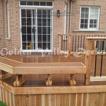 trex deck with cedar railing and skirting