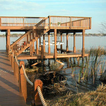 Two-Story Boat Dock with Boat Lift & Upper Activity Deck