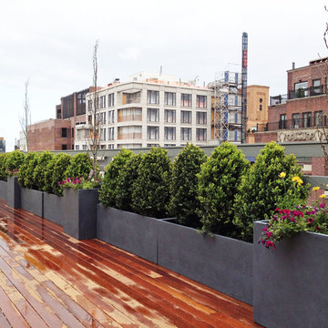 UES Rooftop Terrace: Roof Garden, Deck, Container Plants, Pots, Boxwoods