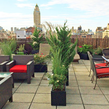 Upper East Side NYC Roof Deck - Wicker Furniture, Container Plants, Grasses
