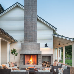 Deck - country deck idea in San Francisco with a fire pit and no cover