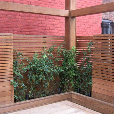 Large trendy rooftop deck container garden photo in New York with no cover