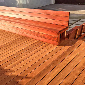 Wood deck with Wood benches & Paver patio