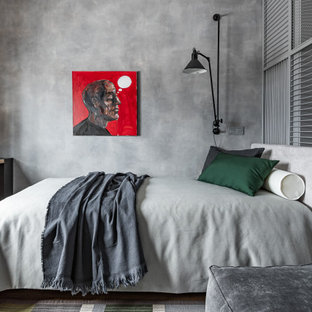 Idéer för att renovera ett litet funkis barnrum kombinerat med sovrum, med vinylgolv, beiget golv och grå väggar