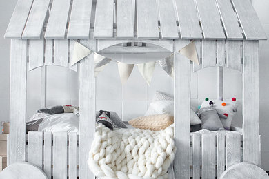 Стильный дизайн: нейтральная детская среднего размера в скандинавском стиле с спальным местом - последний тренд