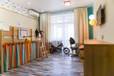 Photo of a contemporary kids' bedroom for boys in Moscow with cork flooring.