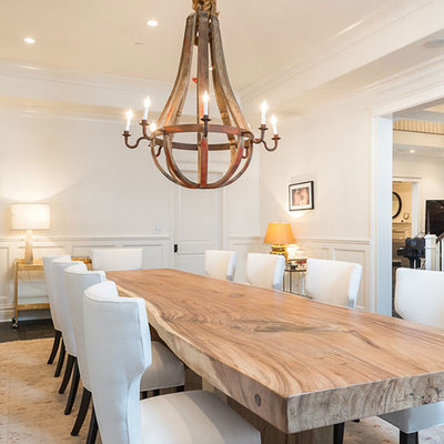 Dining room - transitional dark wood floor dining room idea in Los Angeles with white walls
