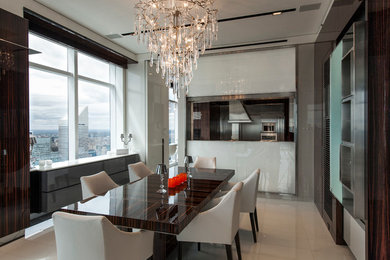 Свежая идея для дизайна: кухня-столовая в современном стиле с серыми стенами - отличное фото интерьера