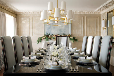 Photo of a medium sized traditional enclosed dining room in London with beige walls.