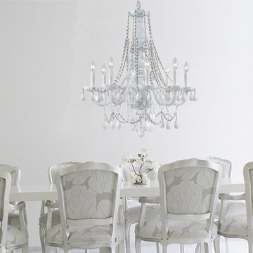8-Light 26" Wet White Chandelier with White Colored Hand Poli