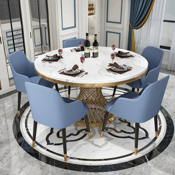 $889.99 Modern 51" Round Pedestal Dining Table Faux Marble Tabletop & Golden Sta