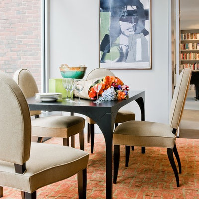 Trendy dining room photo in Boston with white walls