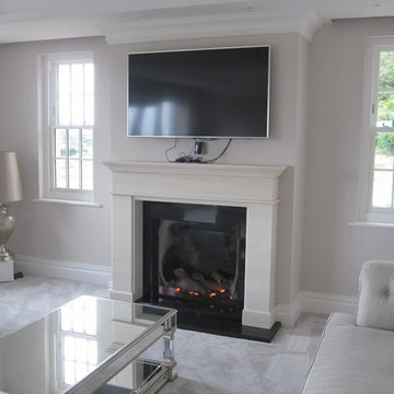 A beautiful new fire and fireplace ... cool and classic for a dining room