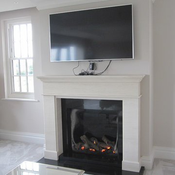 A beautiful new fire and fireplace ... cool and classic for a dining room