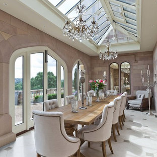 This is an example of a medium sized classic enclosed dining room in Other with white floors and beige walls.
