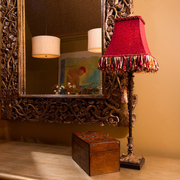 Accent Lamps with Fringed Shades and Framed Mirror