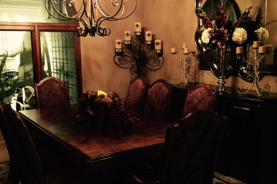 Enclosed dining room - mid-sized mediterranean beige floor enclosed dining room idea in Phoenix with beige walls