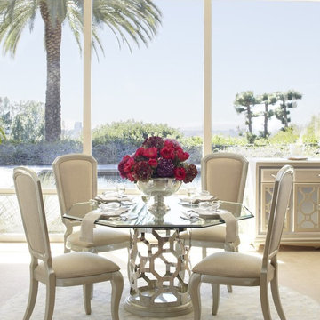 AICO After Eight Pearl Round Shaped Glass Top Dining Table Set