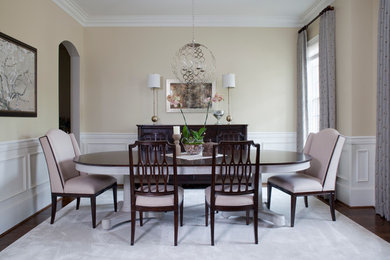 Enclosed dining room - mid-sized traditional dark wood floor and brown floor enclosed dining room idea in Atlanta with beige walls and no fireplace