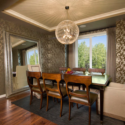 Trendy dark wood floor dining room photo in Calgary