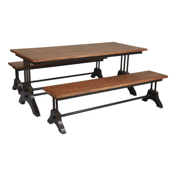 Amanda Trestle Base Industrial Dining Table and Bench Set