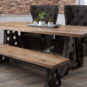 Amelia Industrial Steel A-Frame Dining Table & Bench