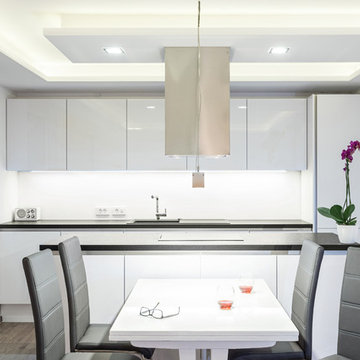 Modern dining room and kitchen in white color
