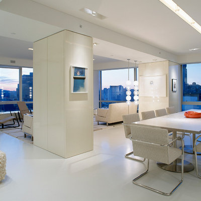 Example of a trendy dining room design in San Francisco with white walls