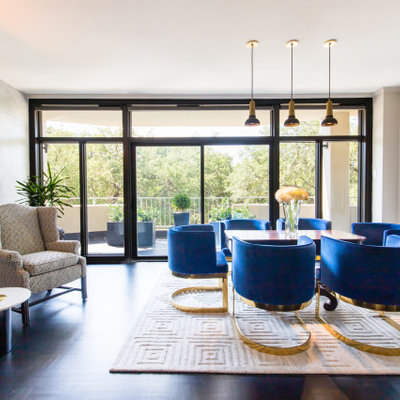 Enclosed dining room - mid-sized contemporary dark wood floor and black floor enclosed dining room idea in Dallas with no fireplace and beige walls