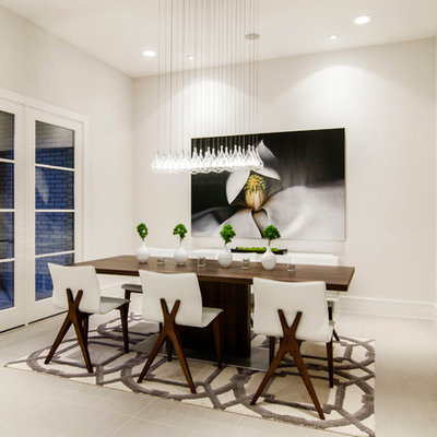 Dining room - contemporary dining room idea in Dallas with white walls