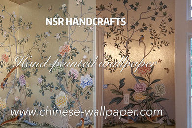 Badminton---hand-painted wallpaper on gilded paper