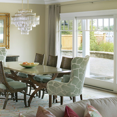 Large beach style great room photo in Other with beige walls
