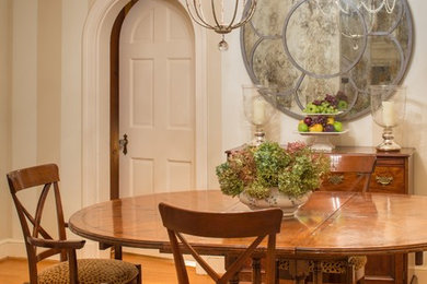 Example of a classic carpeted kitchen/dining room combo design in DC Metro with beige walls and no fireplace
