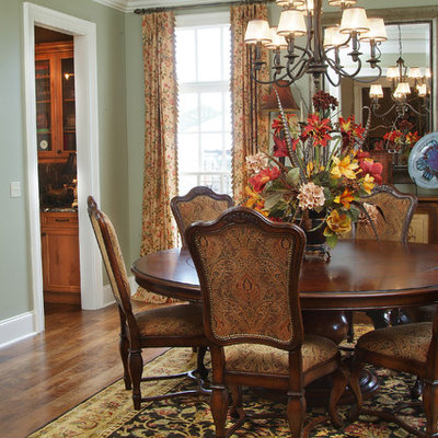 Example of a mid-sized classic dark wood floor enclosed dining room design in Nashville with green walls and no fireplace
